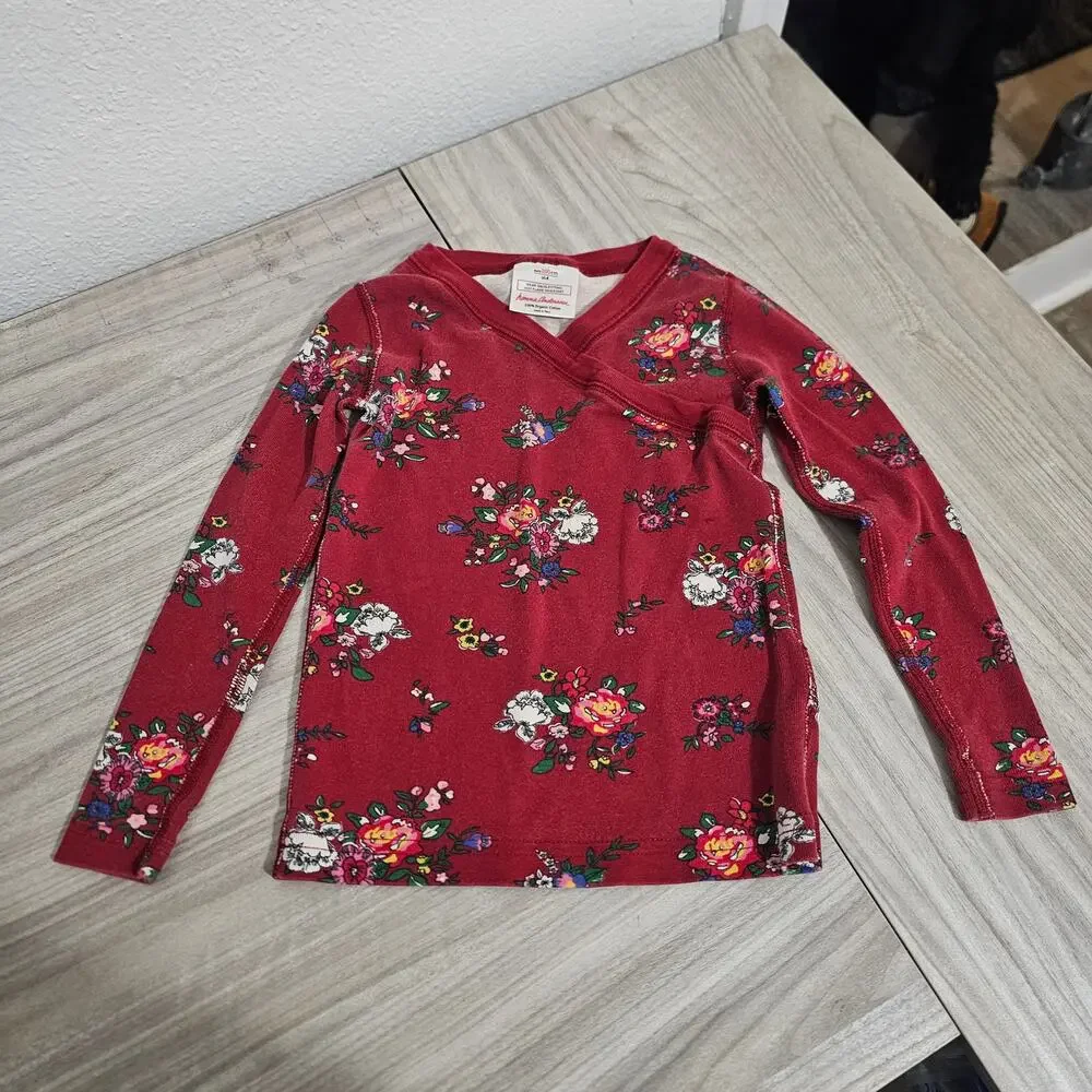 Hanna Andersson Pajama Set Red Floral Bouquets Flowers Long Sleeve Girls